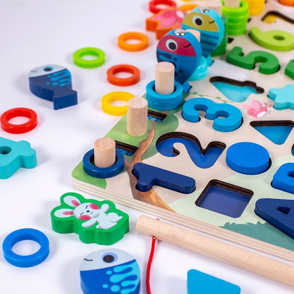 Jeu éducatif Montessori comptage et formes + pêche apprentissage